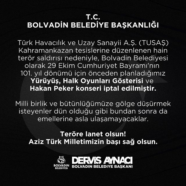 29 Ekim Cumhuriyet Bayramı Etkinlikleri İptal Edildi