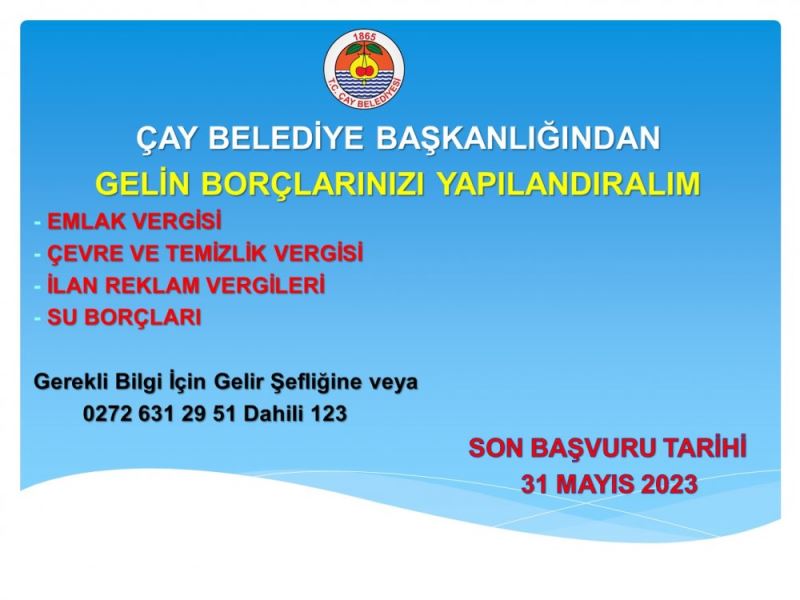 ÇAY BELEDİYE BAŞKANLIĞINDAN