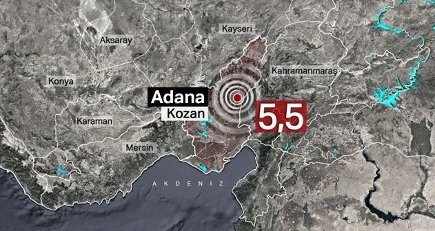 Adana‘nın Kozan ilçesinde 5,5 büyüklüğünde bir deprem meydana geldi.