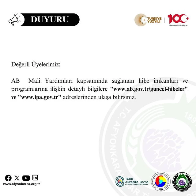 Afyonkarahisar Ticaret Borsası, Avrupa Birliği'nin sağladığı mali desteklerle iş dünyasına yeni fırsatlar sunuyor.