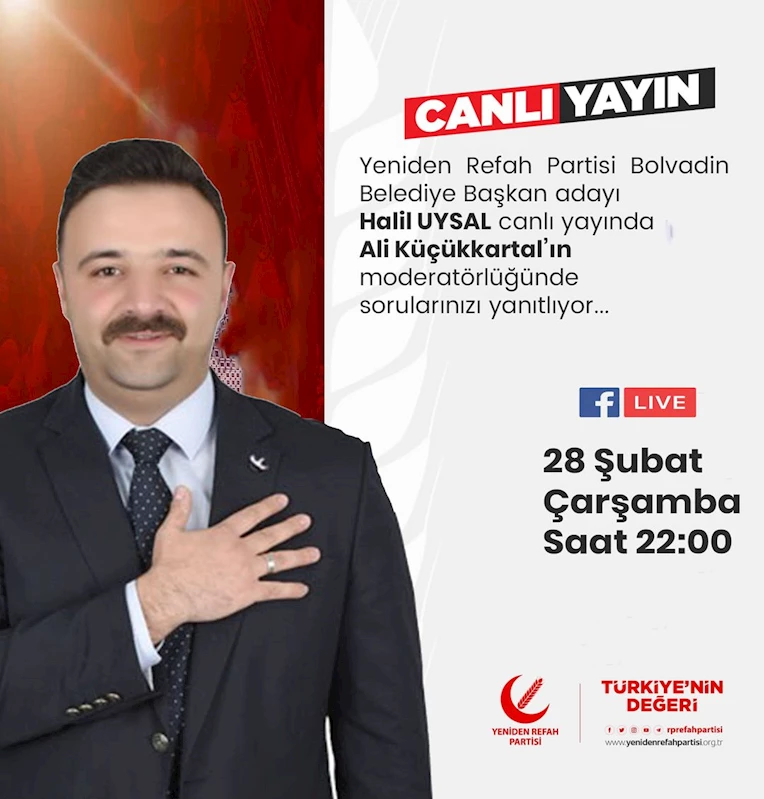 Bolvadin'de Yeniden Refah Partisi'nden belediye başkan adayı Halil Uysal'ın televizyon programına katılımı heyecanla bekleniyor