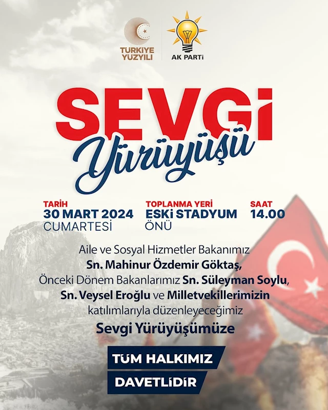 Aile ve Sosyal Hizmetler Bakanlığı, Afyonkarahisar'da Sevgi Yürüyüşü düzenleyecek.