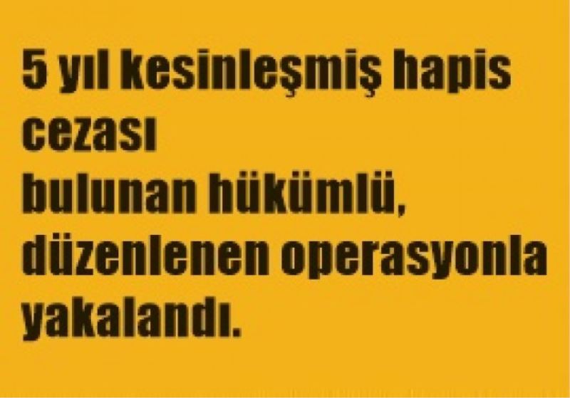 5 yil kesinlesmis hapis cezasi bulunan hükümlü, düzenlenen operasyonla yakalandi.